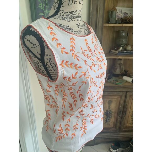 Papillon Womens WHITE ORANGE EMBROIDERED TOP - Picture 9 of 9